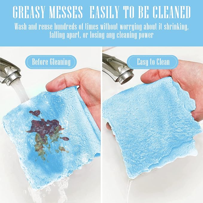 24 Pack Kitchen Dishcloths - Does Not Shed Fluff - Reusable Dish Towels, Dish cloths, Super Absorbent Coral Fleece Cleaning Cloths, Nonstick Oil Washable Fast Drying, 7 x 9 Inch (Aquamarine) - Image 5