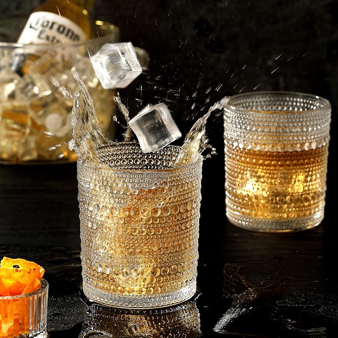 OLULU Cocktail Glasses 10 oz Set of 2, Glass Hobnail Drinking Glasses, Vintage Glassware Textured Bubble Glass Cups, Old Fashioned Glasses for Kitchen and Home Bar - Image 4