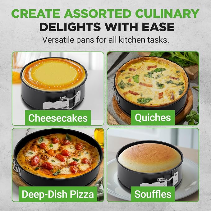 Nutrichef 3-Piece Nonstick Springform Pan Set - Premium Carbon Steel Cheesecake Pans with Stainless Steel Clasp - 6", 8", 10" Sizes, Oven Safe up to 450°F - Includes 300pcs Parchment Paper (Black) - Image 7