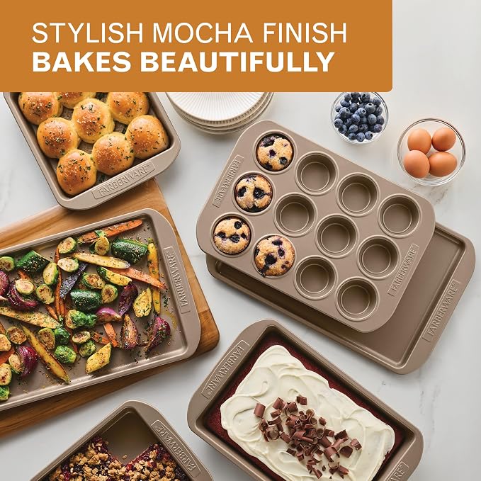 Farberware Bakeware Warp Resistant, Dishwasher Safe, 12-Cup Muffin Pan - Mocha - Image 3