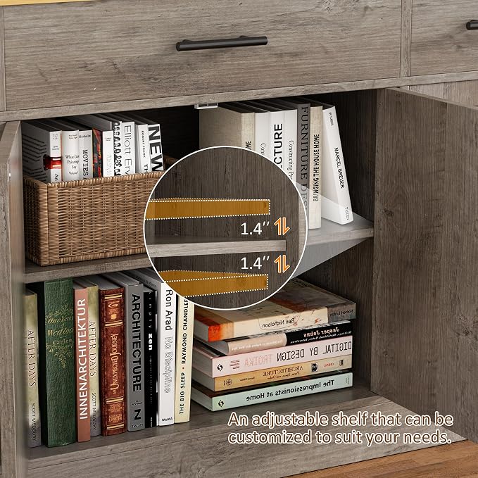 Vongrasig 53" Large Sideboard Buffet Cabinet With 4 Doors and 3 Drawers, Farmhouse Coffee Bar Kitchen Storage Cabinet, Wood Table for Kitchen, Dining Room, Ash Grey - Image 5