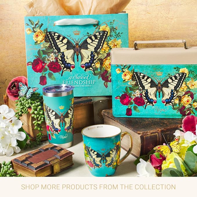 Christian Art Gifts Teal Butterfly Ceramic Coffee Mug with Gold Accents – 14 oz. Lead & Cadmium-free Inspirational Scripture Coffee and Tea Mug for Women & Men with Bible Verse: Hope – Isaiah 40:31 - Image 7