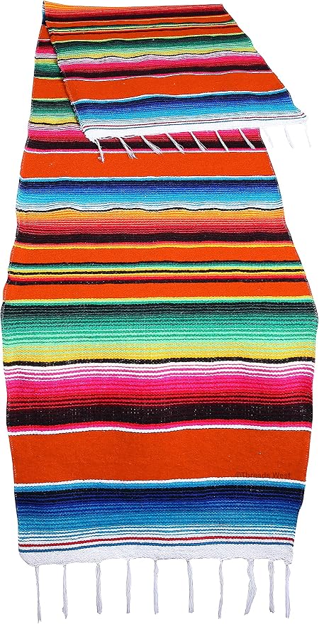 Genuine Mexican Table Runner Saltillo Serape Colorful Striped Sarape Made in Mexico Sold in Different Packs (1, Orange) by FESTMEX