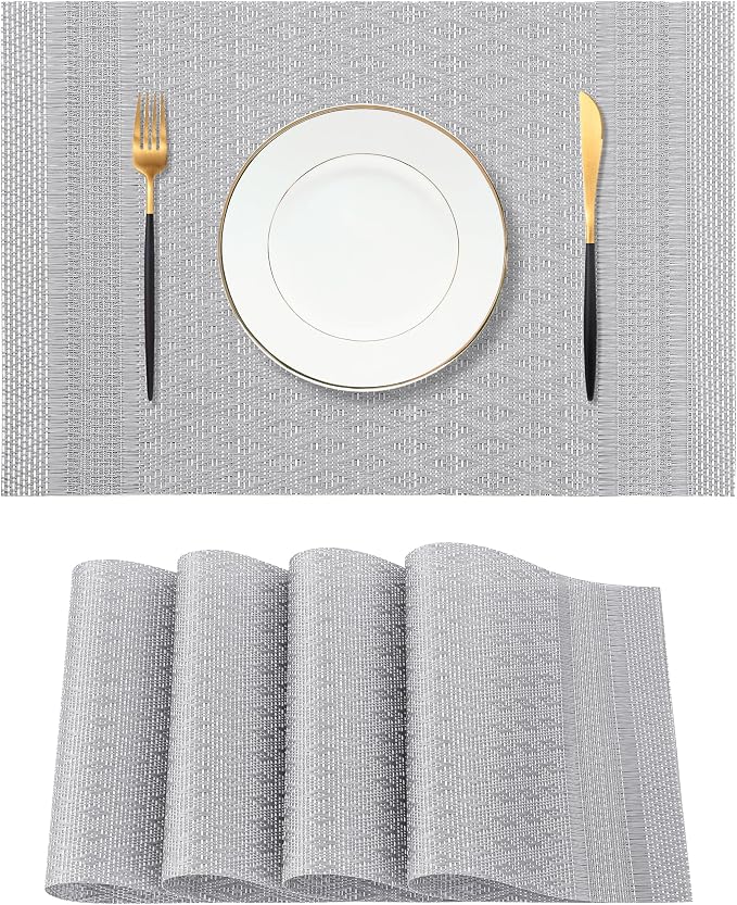 Leetaltree Lunar Grey Placemats Set of 4 - Heat Resistant Non-Slip Place mats for Dining Table, Washable Durable PVC Vinyl Woven Table Mats（Lunar Grey, 4） by Leetaltree-ArtatEveryTable