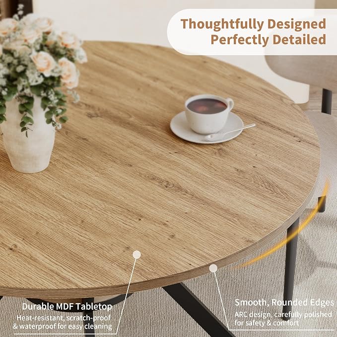 MECHYIN 42 Inch Round Dining Table for 2–4, Farmhouse Round Kitchen Table with Storage Shelf, Pedestal Dining Table, Wood Top & Metal Base, Small Space Table for Apartment, Dining Room - Image 5