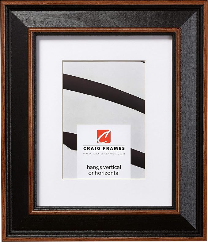 Craig Frames 8x10 Black Picture Frame Matted to 5x7, Wood Wall Decor | Ready to hang with a protective glass front, made in the USA for a gallery display by CraigFrames