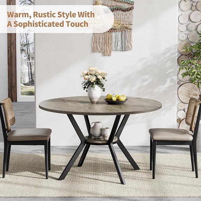 Round Dinner Table for 2-4, 42 Inch Kitchen & Dining Room Table with Storage, Wooden Circle Dining Table, Mid Century Modern Dining Table with Metal Legs for Kitchen, Living Room, Dining Room, Grey - Image 7