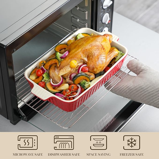 Bakeware Set of 4, MALACASA Porcelain Baking Pans Set for Oven, Casserole Dish, Ceramic Rectangular Baking Dish Lasagna Pans for Cooking Cake Pie Dinner Kitchen, Red (9.5"/11.25"/12.75"/14.5") | Rectangular Lasagna Pan Bakeware for Roasting Vegetable, ... - Image 4