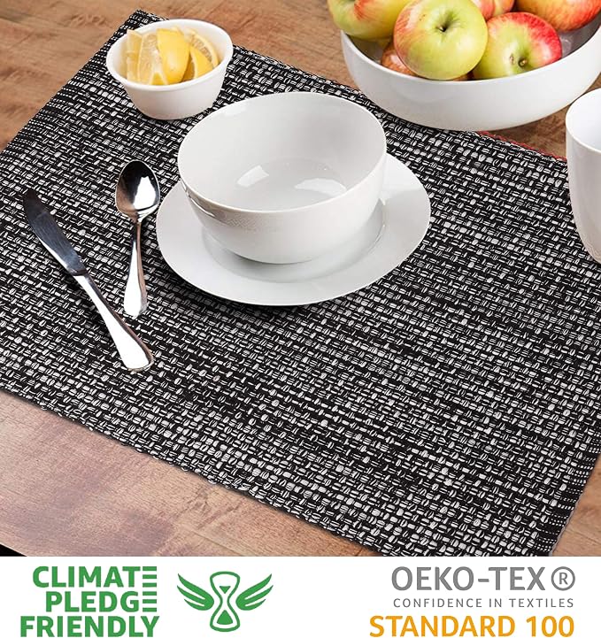 Urban Villa Two Tone Placemat Cotton Tablemat 14x20 (Set of 6) Black White - Image 2