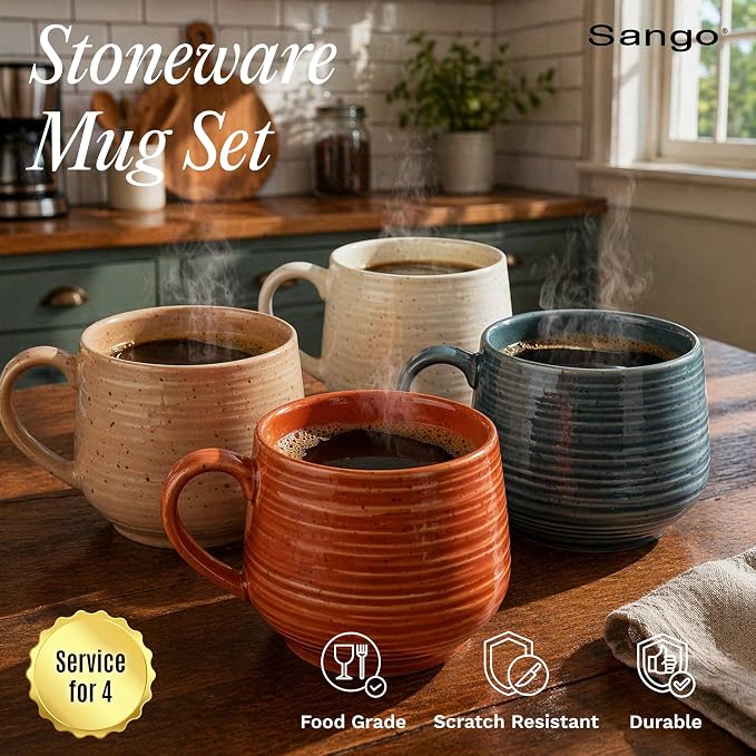 SANGO 17.5 oz Stoneware Coffee Mugs Set of 4, Rustic Ceramic Mug with Speckled Reactive Glaze, Large Pottery Drinkware for Coffee or Tea, Dishwasher & Microwave Safe Mugs, Siterra Painter’s Palette - Image 2