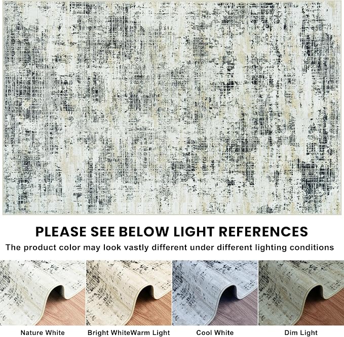 6x9 Washable Area Rug for Living Room Bedroom: Non-Slip Modern Black Gray | Machine Washable TPR Backing, Stain-Resistant Low Pile, Pet & Kid Friendly, Abstract Decor for Dining Room, Dorm, Home Office - Image 8