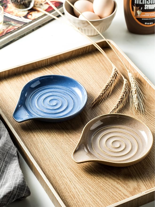 Spoon Rest, Large Ceramic Spoon Holder for Stove Top, Heat-Resistant Cooking Spoon Rest for Kitchen Counter Decor, 5 Inches, Blue - Image 6