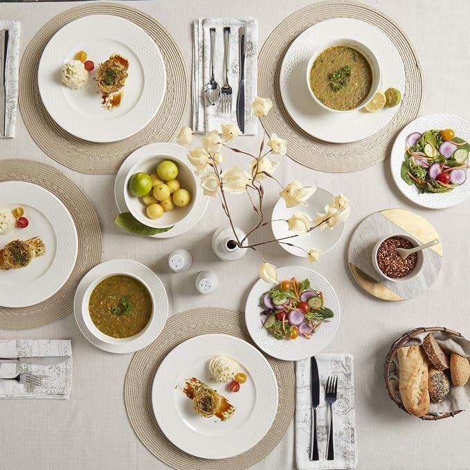 TTU Tabletops Gallery Embossed Bone White Porcelain Round Dinnerware Collection- Chip Resistant Scratch Resistant, Dubai 12 Piece Dinnerware Set (Dinner Plate, Salad Plate, Cereal Bowl) - Image 3
