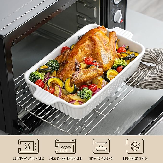 MALACASA Casserole Dishes for Oven, Ceramic Baking Dishes Set of 4, White | Rectangular Deep Lasagna Pans with Handles for Roasting Vegetable, Cake, Durable Bakeware, Wedding Gift(9.4/11.1/12.2/14.7") - Image 5