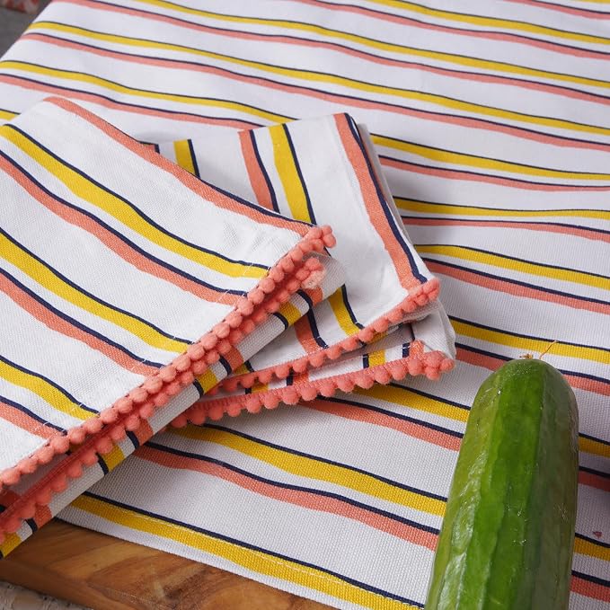 Printed Kitchen Dish Bar and Tea Towels Cotton, 18x28 inch with Trims, Cotton Dish Towel Sets (Yellow Stripes, Set of 6) - Image 4