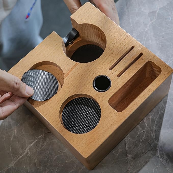 54mm Breville Tamper Kit Maple Bottomless Portafilter, Self Leveling Spring Loaded Tamper, Distributor, Beechwood Tamping Station & Smart Coffee Scale