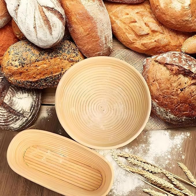 Sourdough Starter Kit, 9" Round & 10" Oval Sourdough Bread Baking Supplies Banneton Proofing Bread Baskets Set, Sourdough Tools Kit for Beginner and Professional Bakers, Bread Making Tools