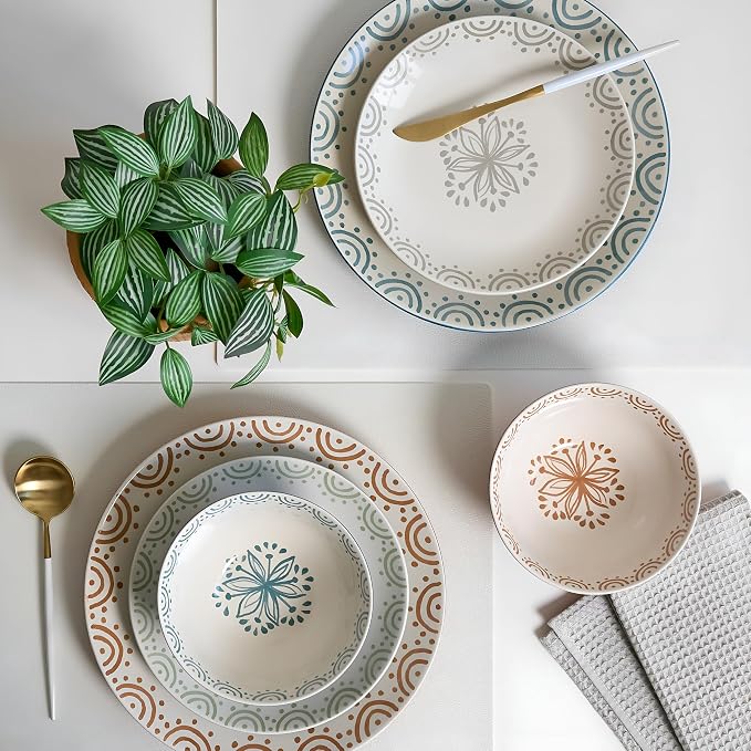 Sango 12-Piece Speckled Stoneware Dinnerware Set for 4- Glossy Plates and Bowls Set with Hand-Painted Floral Pattern, Rustic Ceramic Dish Set, Elegant Dishes for Everyday Dining, Siterra Glazed Garden - Image 3