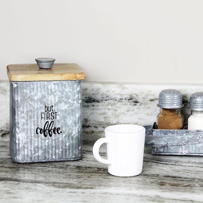 AuldHome Design Farmhouse Galvanized Canisters (Set of 3); Storage Containers for Coffee, Tea and Sugar in Galvanized Iron and Wood Design - Image 5