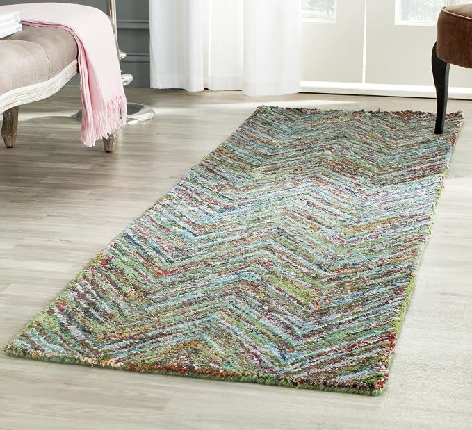 SAFAVIEH Nantucket Collection Runner Rug - 2'3" x 8', Blue & Multi, Handmade Modern Abstract Chevron Cotton, Ideal for High Traffic Areas in Living Room, Bedroom (NAN141C) by Unknown