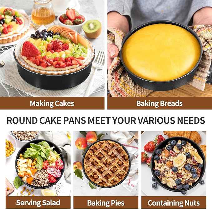 P&P CHEF 7 Inch Cake Pan Set of 3, Non-Stick Round Cake Pans | Round Cake Tins for Tier Smash Cakes, Baking Pans Set & Essential Bakeware, Stainless Steel Core & Leak-Proof - Image 6