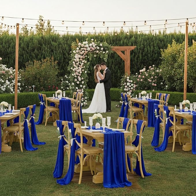 MDS Pack of 20 | Royal Blue | 14ft Chiffon Table Runner 29x170 Inches Long Romantic Rustic Sheer Gauze Runner for Wedding Bridal Shower Birthday Banquets Engagement Spring Easter Boho Decorations - Image 2