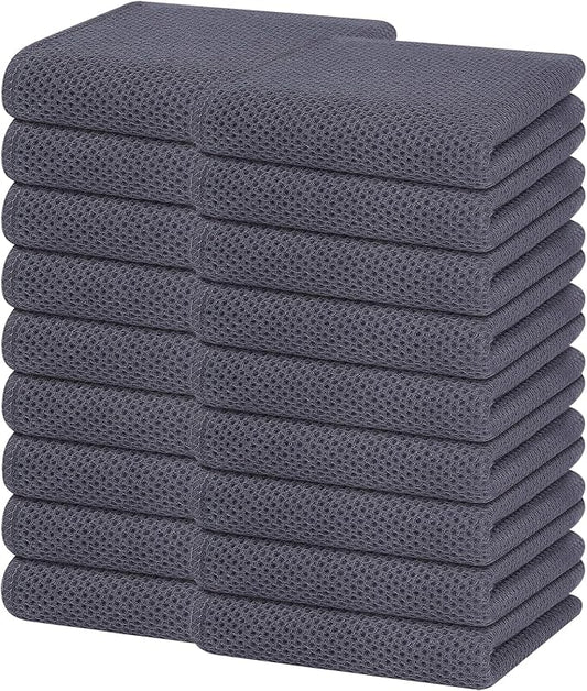 Homaxy 100% Cotton Waffle Weave Kitchen Dish Towels 18-Pack, Dark Grey | 13 x 28 Inches, Ultra Soft Absorbent Dish Towels, Quick Drying Cleaning Towels by Homaxy