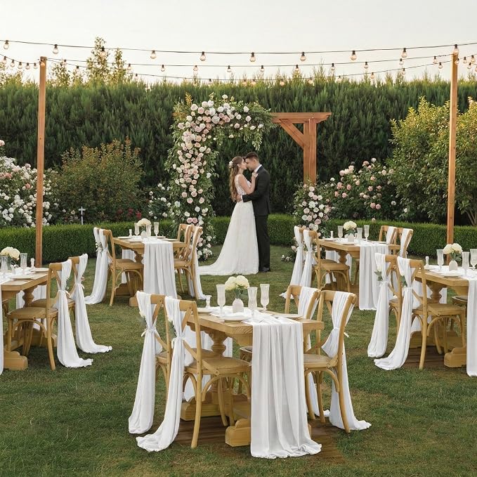 Pack of 15 | White | 14ft Chiffon Table Runner 29x170 Inches Long Romantic Rustic Sheer Gauze Runner for Wedding Bridal Shower Birthday Banquets Engagement Spring Easter Boho Decorations - Image 2