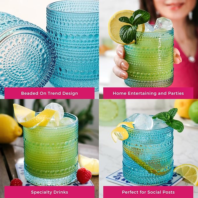 Kate Aspen Hobnail Beaded Drinking Glasses Vintage Glassware Set | Cocktail Glass Set, Juice Glass, Water Cups | Makes A Great Hostess Gift, Gift for Newlyweds (Aqua Blue) - Image 5