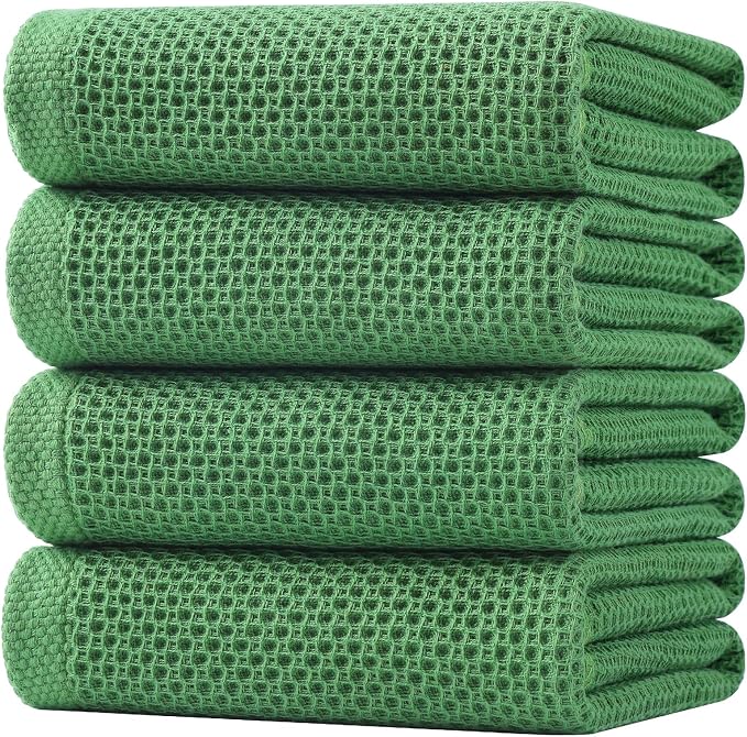 Homaxy 100% Cotton Oversized Waffle Weave Kitchen Towels 4-Pack | Grass Green, 20 x 28 Inches, Ultra Soft Absorbent Dish Towels, Quick Drying Large Cleaning Towels by Homaxy