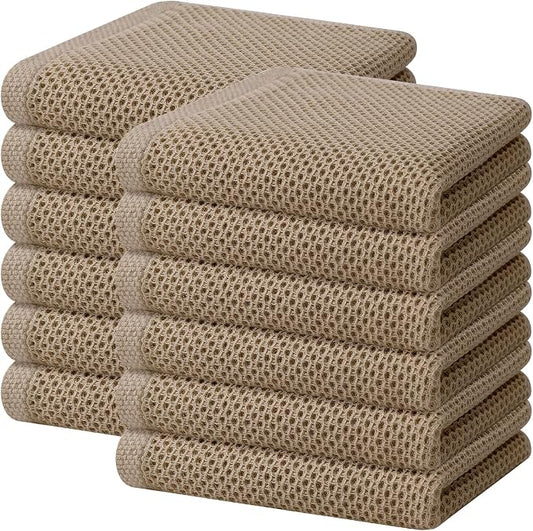 Homaxy 100% Cotton Waffle Weave Kitchen Dish Towels 12-Pack, Tan | 13 x 28 Inches, Ultra Soft Absorbent Dish Towels, Quick Drying Cleaning Towels by Homaxy