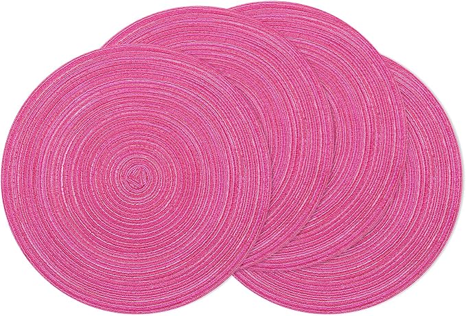 SHACOS Round Placemats Set of 4 Round Table Placemats Braided Cotton Place Mats 15 inch for Kitchen Dining Table Holiday Party (Hot Pink, 4) by SHACOS