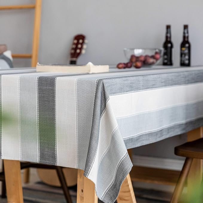 Home Brilliant Square Tablecloth 52x52, Striped Table Cover for Kitchen, Cotton Linen Table Cloth for Indoor Outdoor Picnic(52 x 52 Inch, Dark Grey) - Image 3