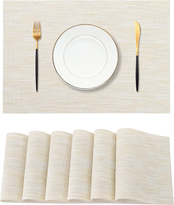 Leetaltree Wheat Placemats Set of 6 - Heat Resistant Non-Slip Place mats for Dining Table, Washable Durable PVC Vinyl Woven Table Mats（Wheat, 6） by Leetaltree-ArtatEveryTable