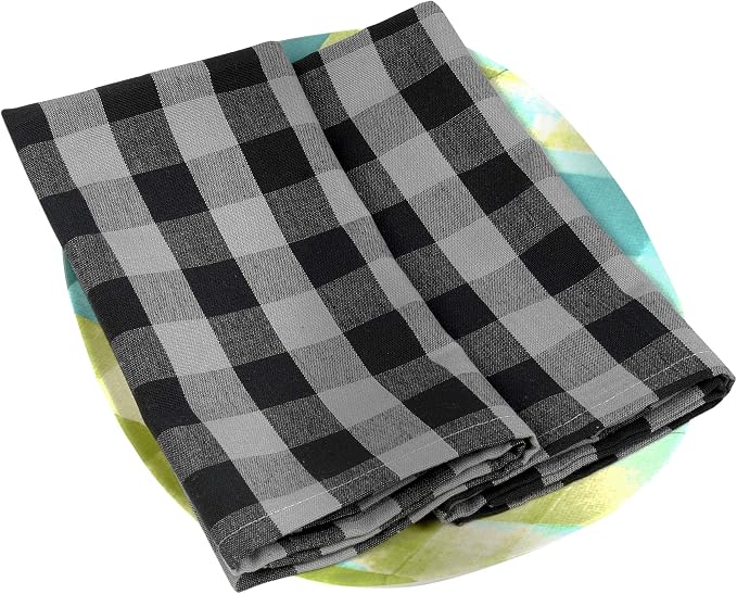 Urban Villa Cloth Napkins Cotton 20x20 (Set of 4) Grey/Black Checks - Image 2