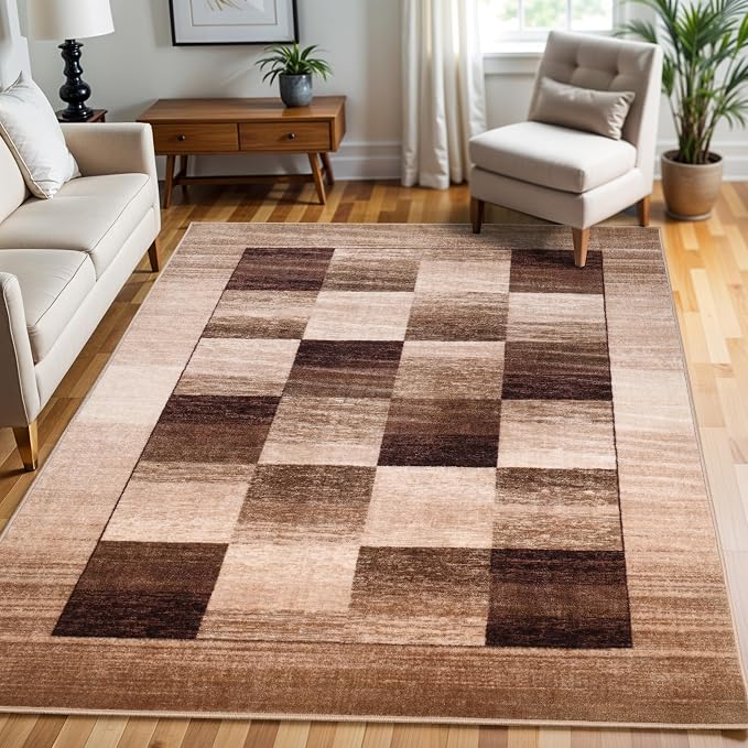 Superior Indoor Non-Slip Area Rug, Rustic Floor Decor, Color Block Rug for Living Room, Bedroom, Office, Kitchen, Dining, Washable Rugs, Foam Back, Lockwood Collection, 4' x 6', Chocolate - Image 2
