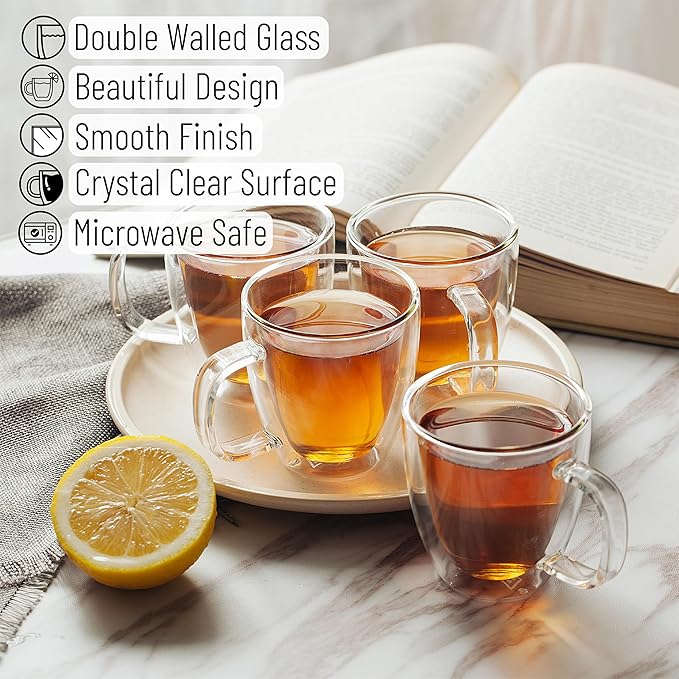 BTaT Double Wall Glass Coffee Mugs, 16 oz, Set of 6, Insulated Latte Mugs, Clear