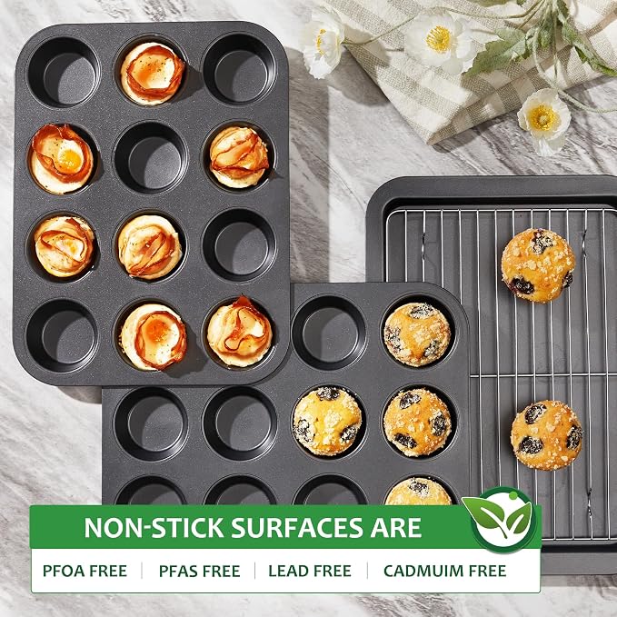 Muffin Pan for Baking, Nonstick Cupcake Tin 12 Cup, 2 Pack Cup Cake Tray, Premium Cheesecake Pans, Dishwasher Safe - Dark Grey - Image 5