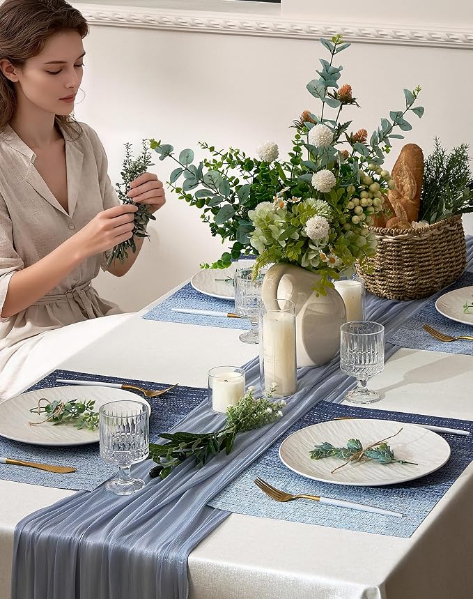 Leetaltree Gradient Blue Woven Placemats Set of 12 - Heat Resistant Non-Slip Place mats for Dining Table, Washable Durable PVC Vinyl Woven Table Mats(Gradient Blue, 12) - Image 3