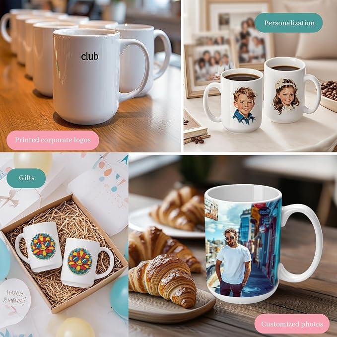 Joyclub 1 Set Sublimation Mugs Blank 15 oz Coffee Mugs Bulk White Ceramic Cups with Handle Tazas Para Sublimar for Coffee Latte Tea Milk Soup DIY Gifts - Image 2