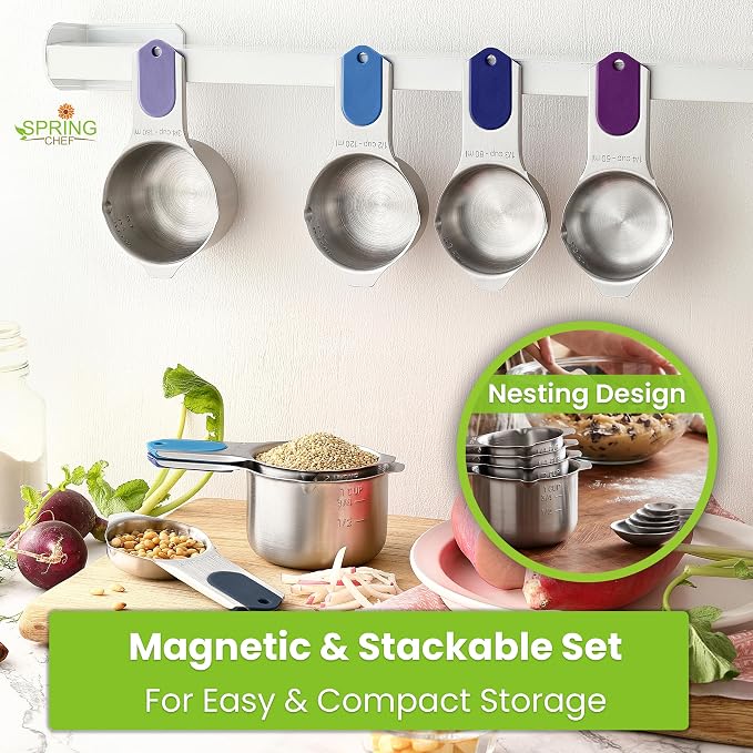 Spring Chef Magnetic Measuring Cups & Spoons Set of 15, Winter Frost | Patented Nesting Stainless Steel Measuring Cups & Heavy Duty Metal Measuring Spoons w/ Levelers for Dry & Liquid Ingredients - Image 4