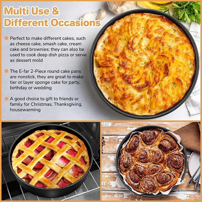E-far 6x2 Inch Cake Pans Set, 2 Pieces Nonstick Round Cake Pans Tins for Baking Small Birthday Wedding Layer Smash Cakes, Stainless Steel Core & Nontoxic Coating, Straight Side(Black) - Image 7