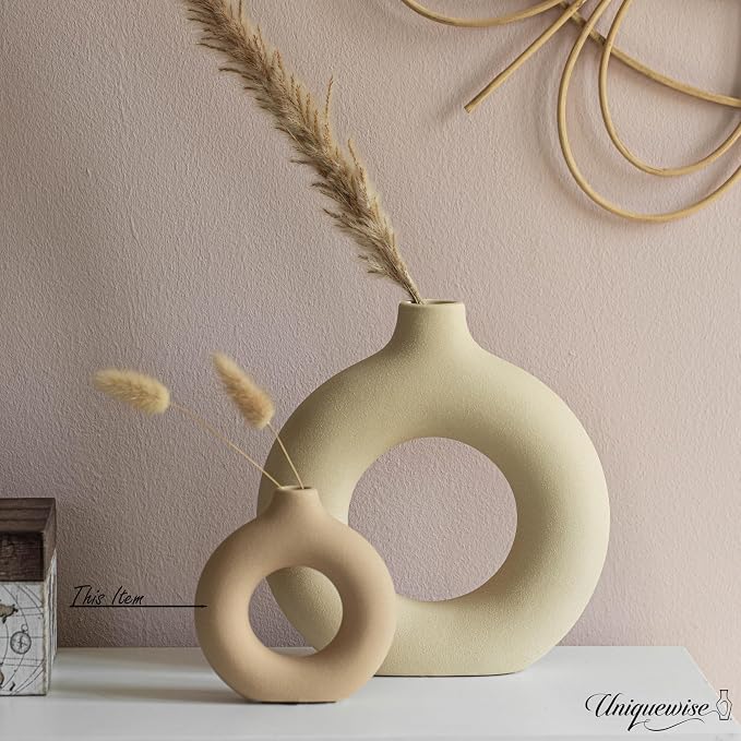 5-Inch Decorative Small Hollow Ceramic Donut Table Vase - Handmade, Minimalist Boho Style, Perfect for Modern Home Decor in Living Room, Home Office, Bedroom, Dining Room and Entryway Console Table - Image 4
