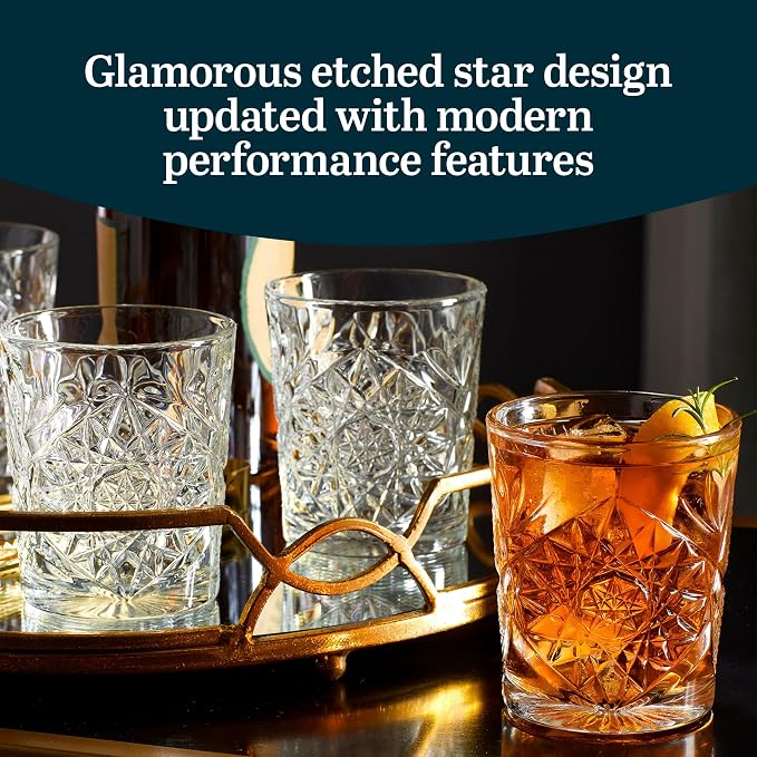 Libbey Hobstar Double Old Fashioned Glasses, Clear Cut Glass Drinking Glasses Set of 4, Durable, Vintage Whiskey Glasses for Cocktail, Drinks and More - Image 4