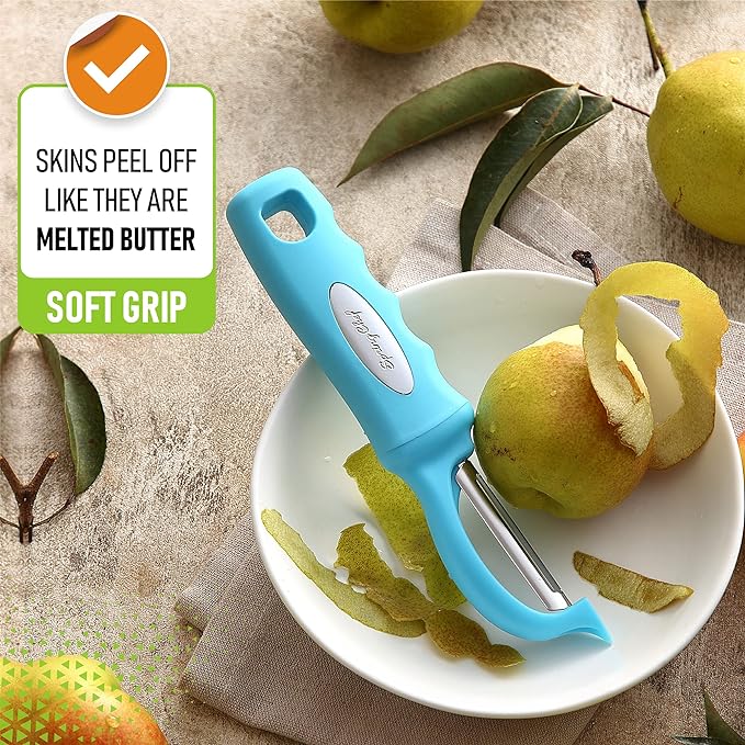 Spring Chef Swivel Potato Peeler with Soft Grip Handle, Set of 2, Aqua Sky | Premium Vegetable Peeler w/ Sharp Stainless Steel Blades, Multifunctional Food Peeler for Apple, Carrot, Cucumber, Fruit - Image 4