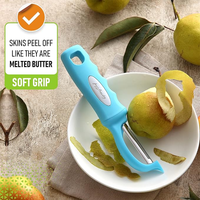 Spring Chef Swivel Potato Peeler for Kitchen w/Soft Grip Handle, Aqua Sky | Premium Vegetable Peeler w/ Sharp Stainless Steel Blades, Multifunctional Food Peeler for Apple, Carrot, Cucumber, Fruit - Image 4