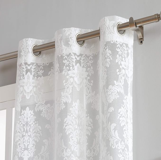 LinenZone Pair of 2 Knitted Lace Curtain Panels with Scalloped Bottom. Elegant Farmhouse Lace Curtains for Living Room, Bedroom, or Dining Room. (Lisa 38 x 63, Ivory) - Image 3