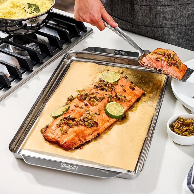 All-Clad Stainless Steel Baking Half Sheet Pan 11.5" x 17" - Tri-ply Bonded for Consistent Baking- (Roast, Bake Cookies, Brownies and More) Professional Stainless Steel Bakeware - Image 3