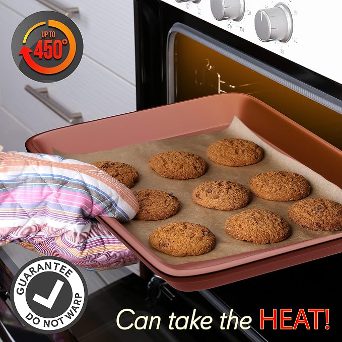 NutriChef Nonstick Cookie Sheet Baking Pan - 2pc Large & Medium Metal Oven Baking Tray, Professional Quality Kitchen Cooking Non-Stick Bake Trays w/ Rimmed Borders, Rose Gold - Image 4