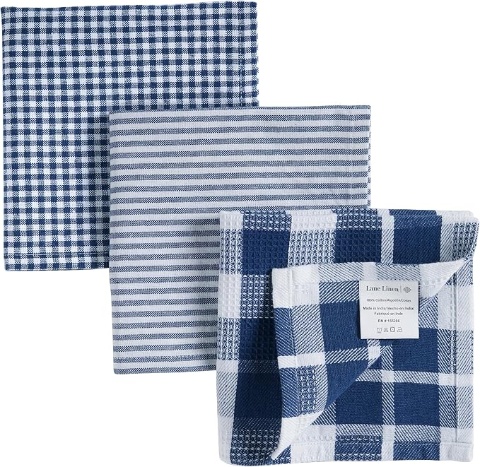 LANE LINEN 100% Cotton Kitchen Dish Cloths, Ultra Soft Absorbent Quick Drying Dish Towels, Multiweave Wash Cloths Dish Towel Sets, 12x12 Inches, 12 Pack - Navy - Image 2